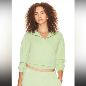 Monrow Lime Green Terry Cloth Half Zip Sweater